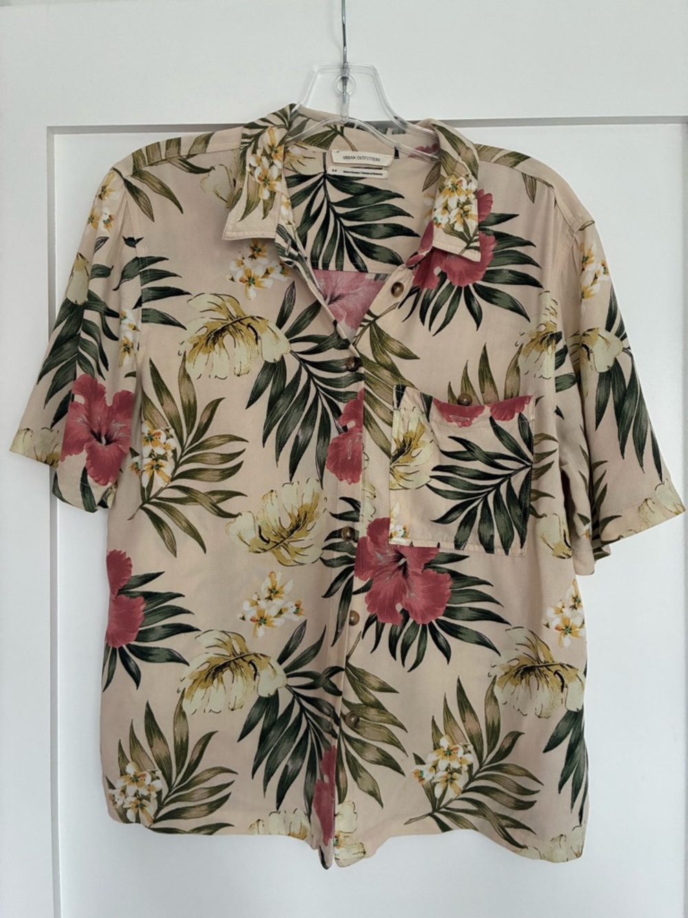 UO Ecru Hibiscus Floral Souvenir Shirt